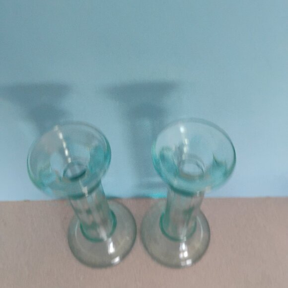 Vetraria Etrusca Recycled Glass Set of 2 Candlesticks, Bottle Green - Picture 3 of 5
